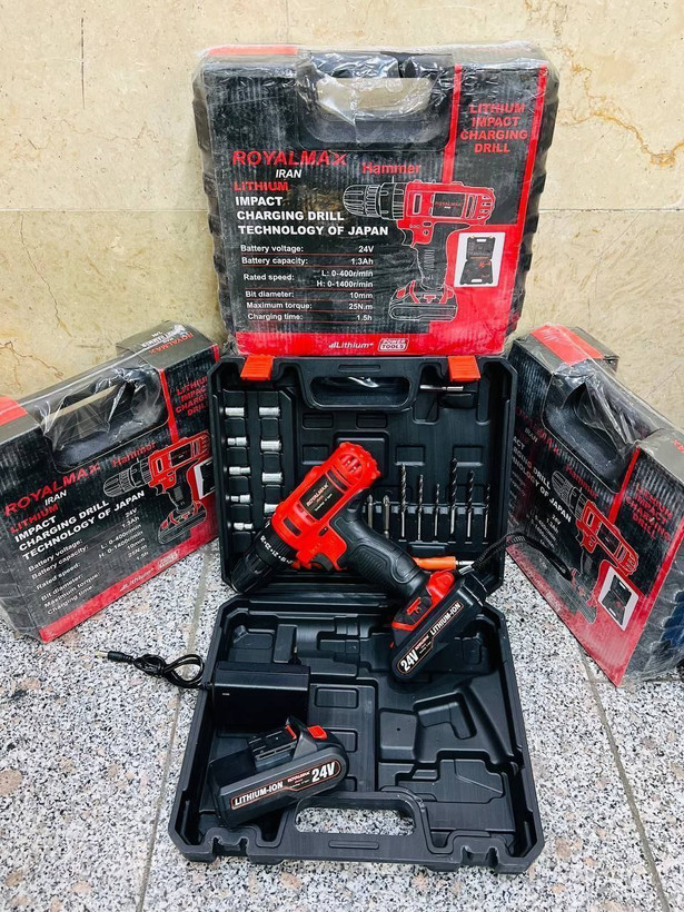 دریل پیچ گوشتی شارژی ۲۴ ولت چکشی دار رویال مکس مکس ROYAL MAX 24v