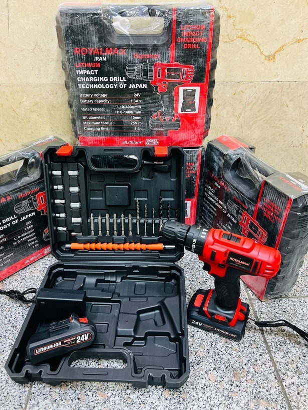 دریل پیچ گوشتی شارژی ۲۴ ولت چکشی دار رویال مکس مکس ROYAL MAX 24v
