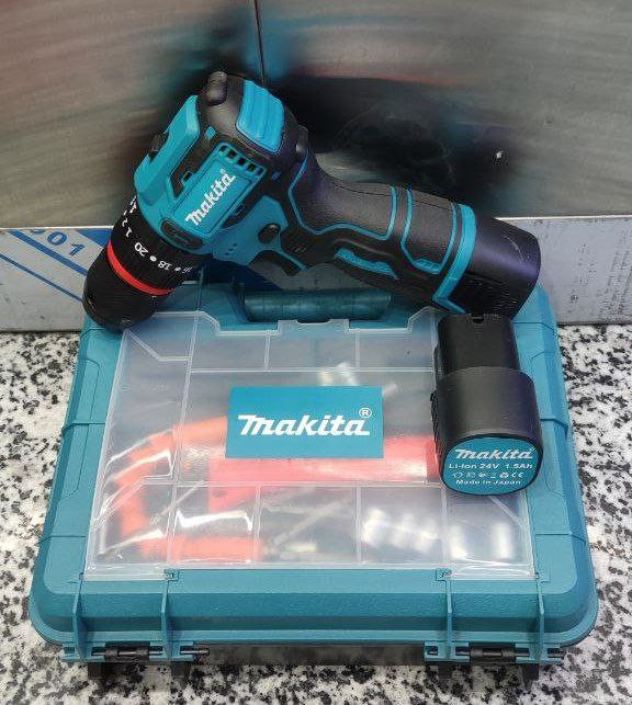 دریل پیچ گوشتی شارژی ۲۴ ولت موتور براشلس سه نظام فلزی چکشی دار طرح ماکیتا مدل MAKITA 24v