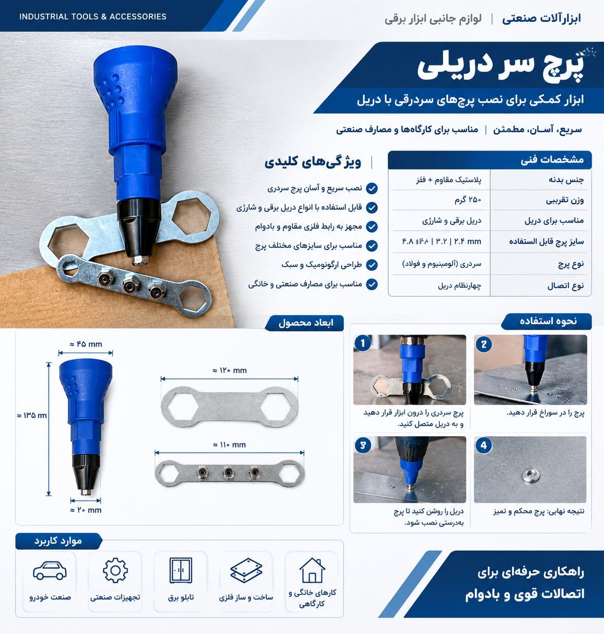 پرچ کن سر دریلی مدل PARCHIN